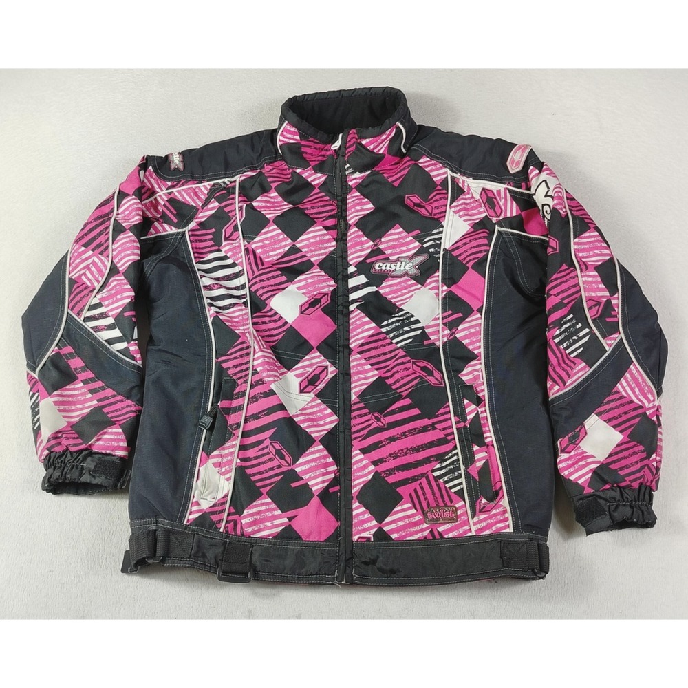 Castle X Jacket Girls XL Pink Black Geometric Insulated Ski Snow Winter Racewear